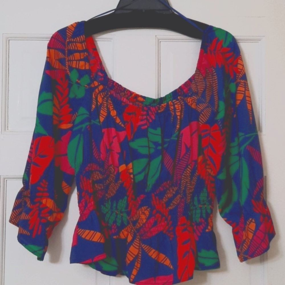 NWT SKIES ARE BLUE  MULTICOLOR PALM LEAF PRINT TOP SZ L
